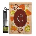 Gardencontrol 13 x 18.5 in. Autumn C Initial Fall Harvest & Vertical Dbl Sided Garden Flag Set with Banner Pole GA4130393